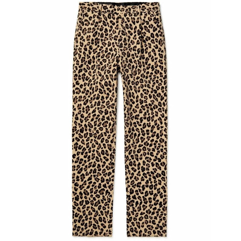 WACKO MARIA Pleated Leopard-Print Cotton Corduroy Trousers - Men's Large